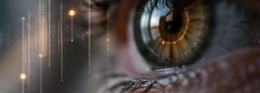 Olho humano em close, com pontos de luz